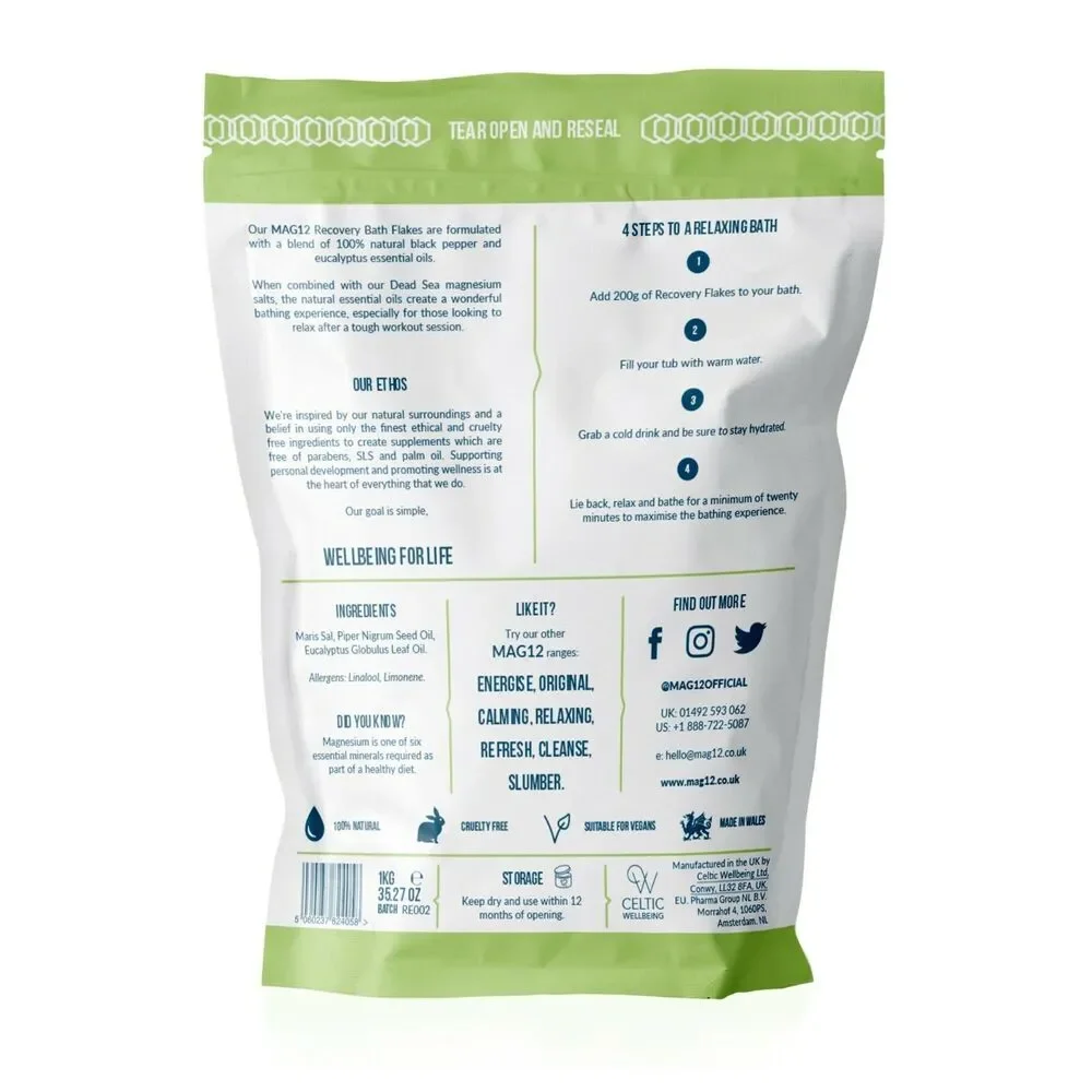 MAG12 Recovery Magnesium Bath Flakes with Black Pepper & Eucalyptus 1kg